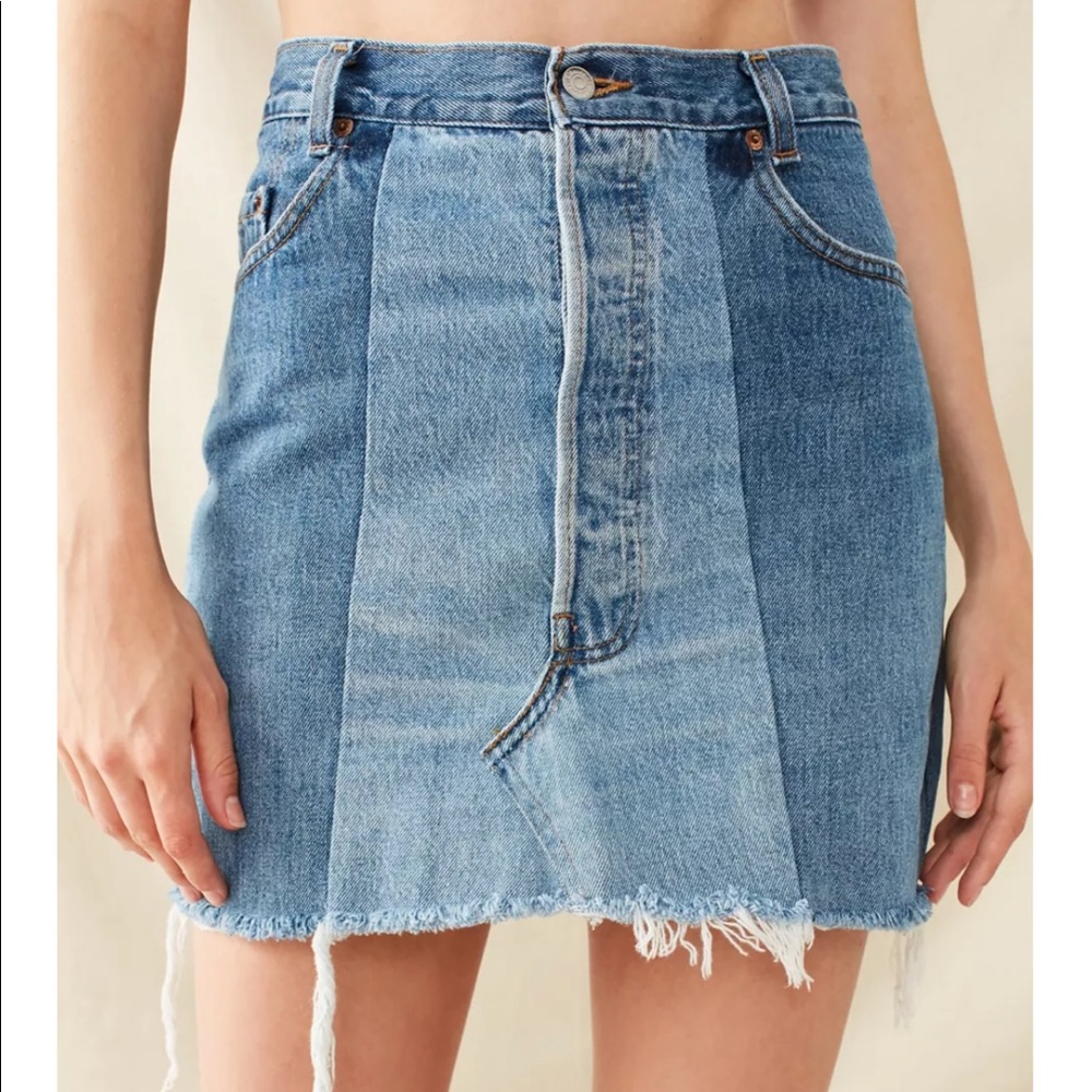 Urban Renewal Recycled Levi’s Two-Tone Patched Vintage Denim Mini Skirt - Picture 2 of 8